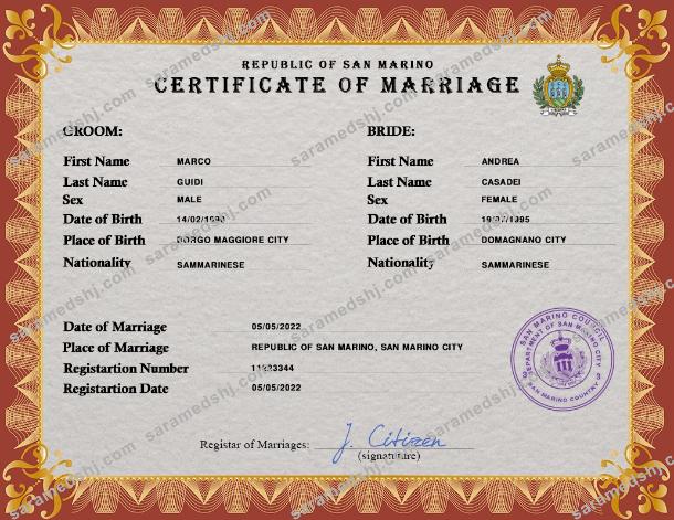 San Marino marriage certificate PSD template